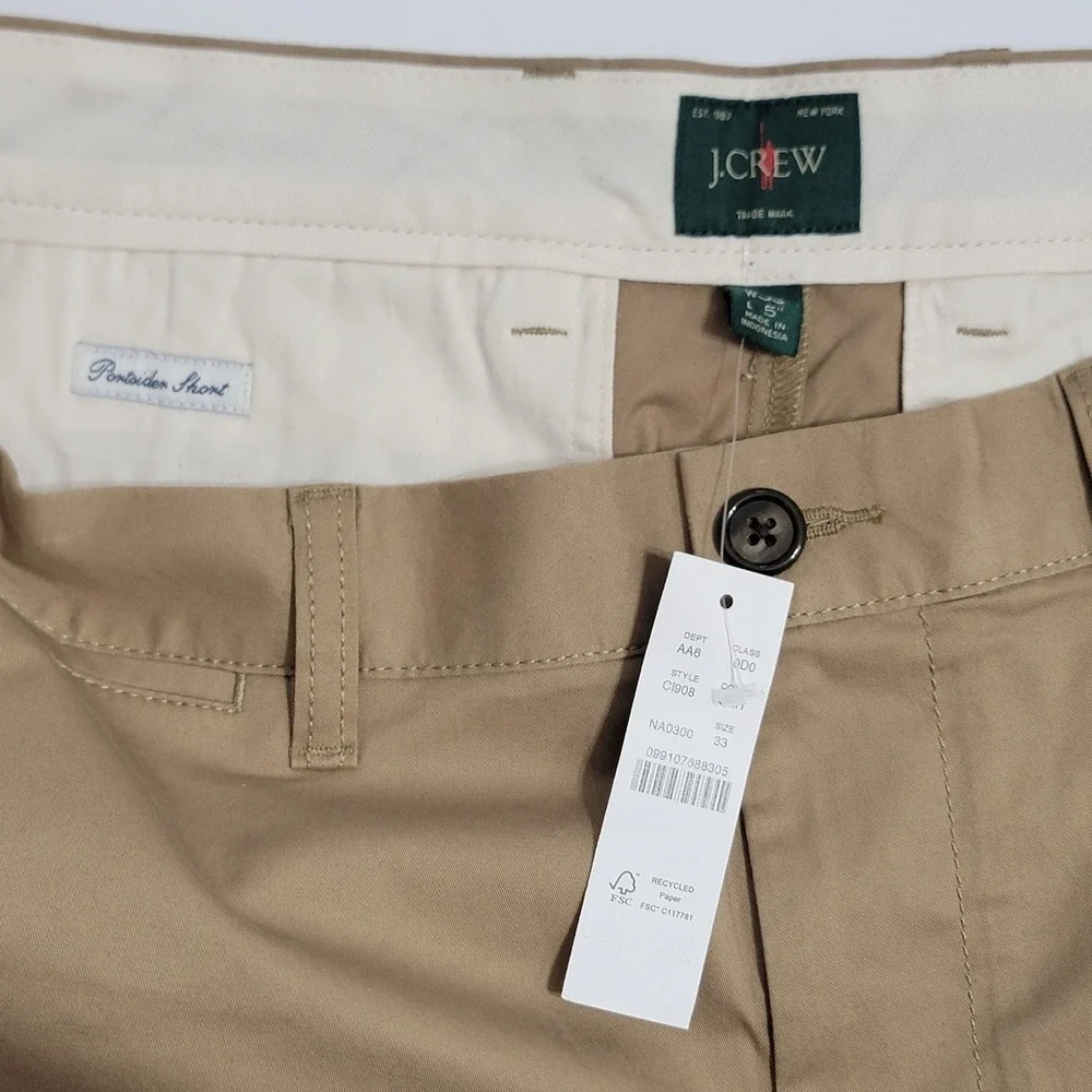 Vtg J. Crew Oarsman Mens Portsider Shorts 33 5" Inseam Khaki Tan Stretch Chino - Picture 5 of 9